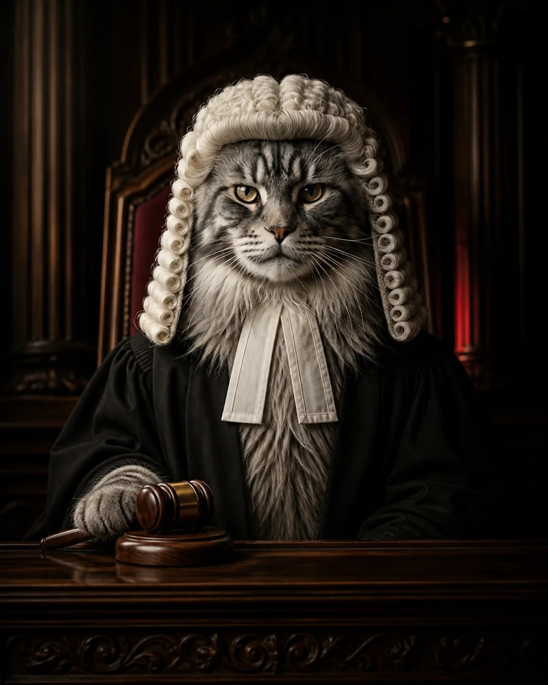 Hon. Whiskers in a white judicial wig