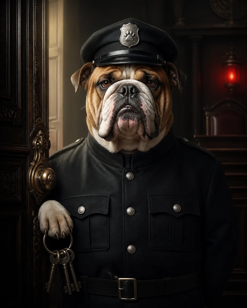 Sgt. Barksworth, the English bulldog bailiff